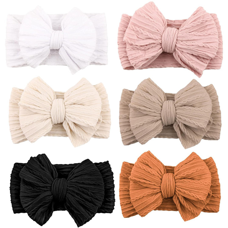 Niceye Handmade Baby Headbands Soft Stretchy Nylon Hair Bands with Bows for Newborn Infant Baby Toddler Girls Pack of 6