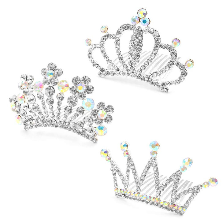 NODG 3 Pieces Silver Tiaras Crown with Hair Comb Mini Tiaras Crown for Women Princess Crystal Shiny Tiaras Headbands for