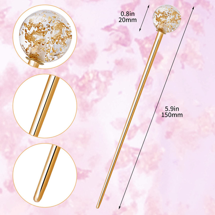 OIIKI 3Pcs Women Lollipop Hair Sticks Elegant Planet Design Round Ball Metal Hair Stick Forks Chignon Pins Updo Chopstic