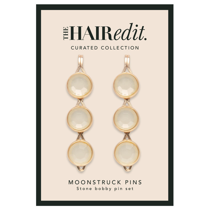 The Hair Edit Moonstruck Pins Soft Gold and Faceted Stone Bobby Pin Set
