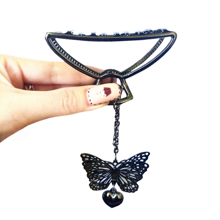 TANG SONG 4PCS Metal Hair Claw Clips with Butterfly and Heart Pendant Hair Catch Barrette Jaw Clamp for Women Half Bun H