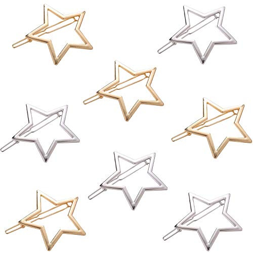 MIAO JIN 8 Pcs Exquisite Hollow Star Shape Hair Clips Hair Pins for Womens and Girls Gold Sliver