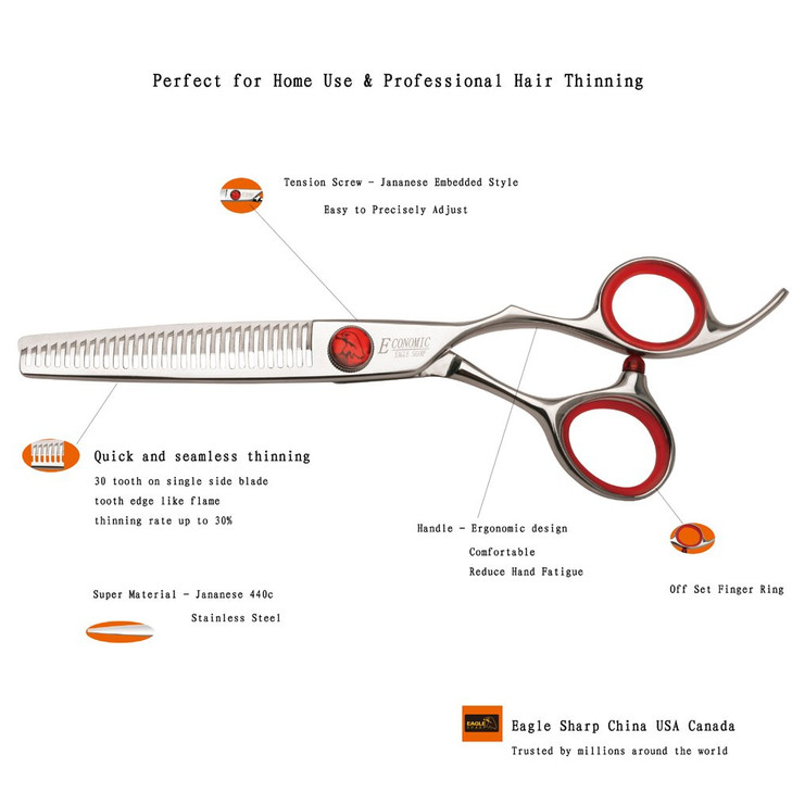 Professional Hair Cutting Scissors 6 inch thinning Scissors 30 Tooth Blender Convex Blade Comfort Handle Stainless Steel