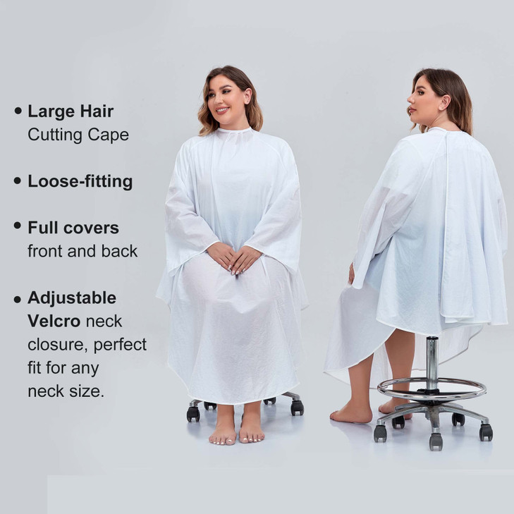 PERFEHAIR Professional Salon Client Nylon Hair Cutting Cape Gown Barber Haircut Cape with Sleeves White
