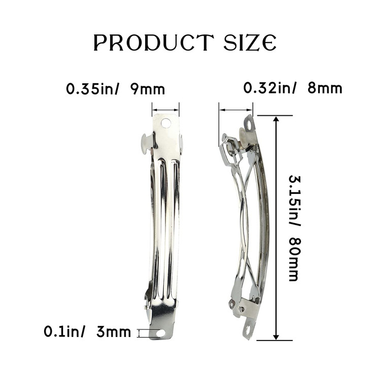 LEEFONE 50 PCS 80 MM Iron Blank French Barrette Hair Clips for DIY Hair Clip Craft Bows Silver Tone