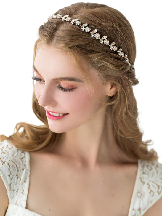 YAEISM Rhinestones Bridal Headpiece Gold Wedding Headband Flower Girl Hair Accessory Elegant Flower Crown for Brides Bri