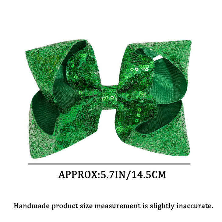 2 PCS 6 Inches Sequins Large Bows Alligator Hair Clip Hair Barrettes Accessories for Women Teens Girls Kids Green