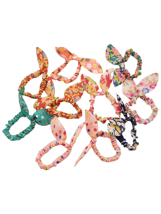 LOVEF Korean Style 10x Girls floral Rabbit Ear Hair Tie Bands Ropes Ponytail Holder