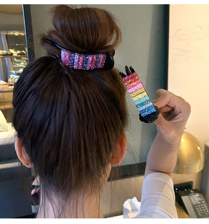 Sequins Lazy Hair Clips Acrylic Ponytail Holder Bundle Hair Claws Women Girls Rainbow Hair Accessories for Thick and Thi