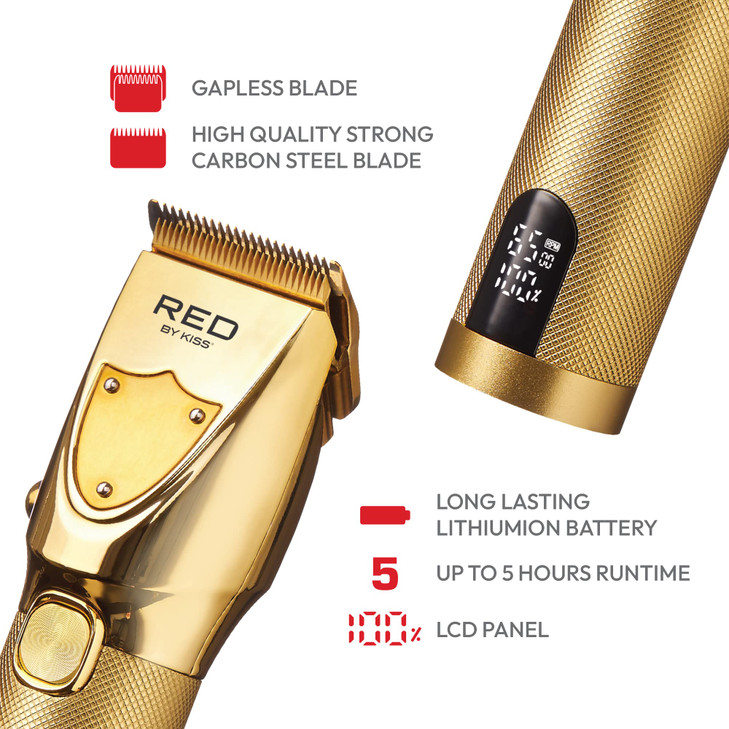 RED by Kiss Cordless Hair Clippers Hair Trimmer for Professional Haircut Grooming Kit for Men Ultra CleanCut Clipper