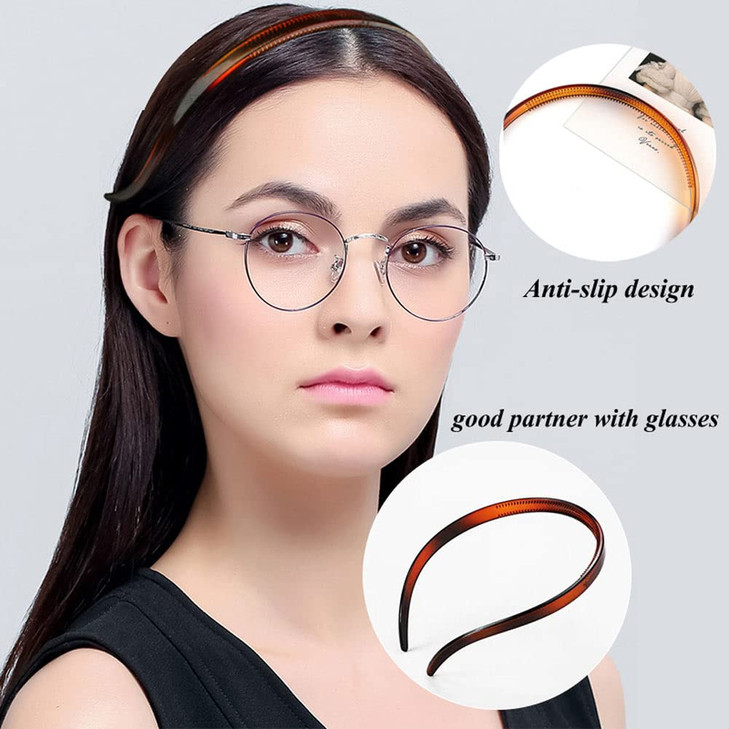 BIKCZEWIN 12 Pieces Plastic Headbands for Women Girls with Glasses No Headache Headband No Slip Teeth Comb Skinny Hair A
