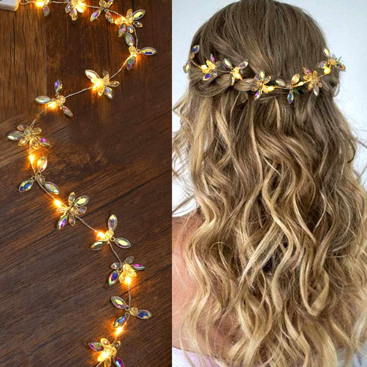 CASDRE LED Light Bride Wedding Hair Vine Silver Rhinestone Bridal Headpiece Crystal Headband Hair Accessories for Women