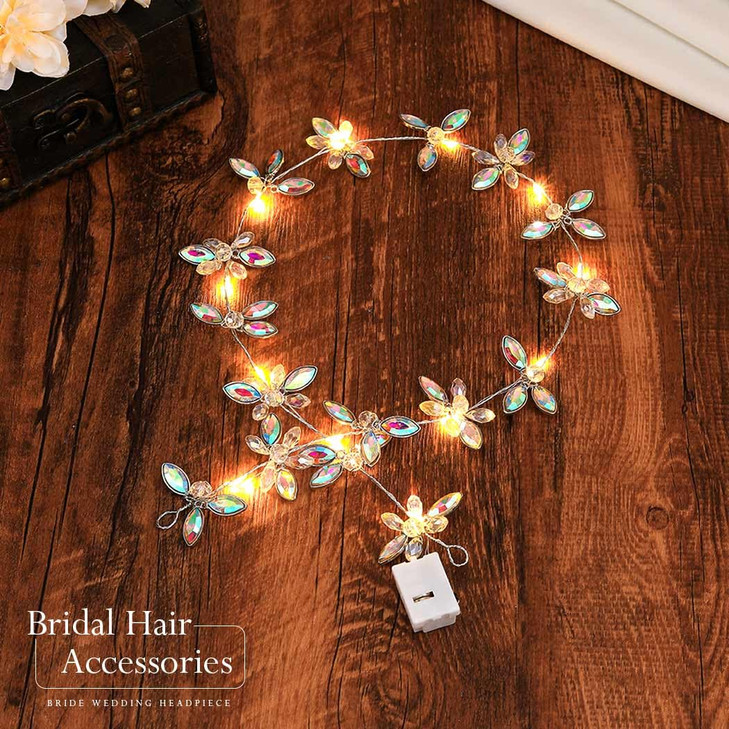 CASDRE LED Light Bride Wedding Hair Vine Silver Rhinestone Bridal Headpiece Crystal Headband Hair Accessories for Women