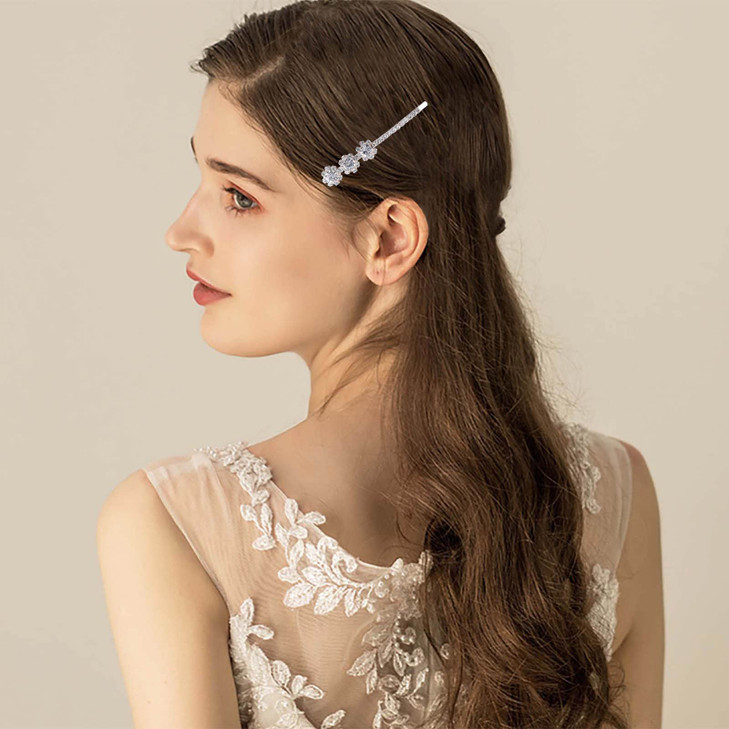 Zeshimb Boho Crystal Flower Hair Pin Gold Crystal Hair Barrette Rhinestone Bobby Pins Crystal Wedding Hair Pins Clip Bar