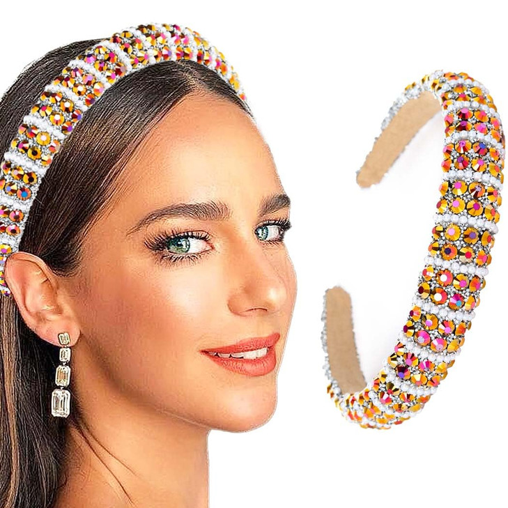 Sinalty Rhinestone Headbands Bling Crystal Beaded Headband Thick Padded Hairbands Fashionable Handmade Hair Accessories
