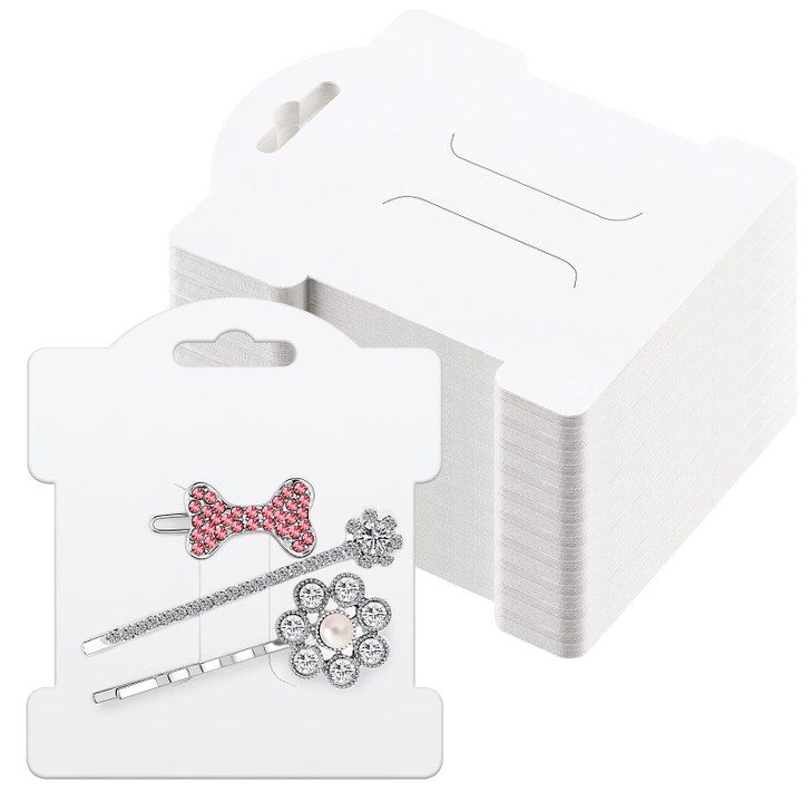 Junkin 100 Pcs Hair Clip Display Cards Headband Display Cards Hair Bow Holder Cards Rectangle White Cardboard Hair Barre