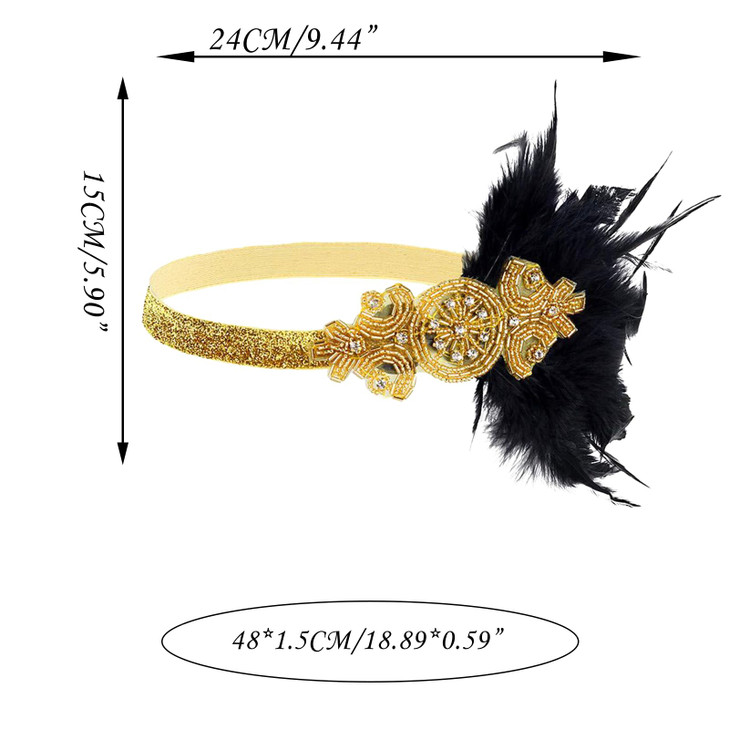 VENOFEN 1920s Flapper Headband Gatsby Style Feather Headpiece Art Deco Roaring 20s Headdress Vintage Headpiece for Women