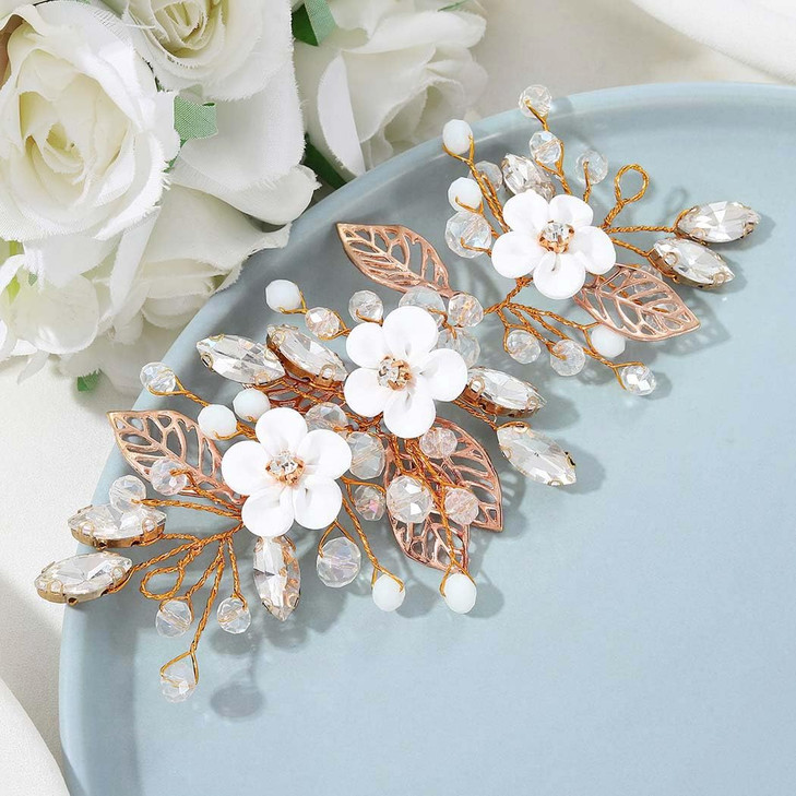 Unicra Silver Flower Bride Wedding Hair Vine Leaf Bridal Hair Piece Rhinestone Hair Accessories Beaded Headpieces Jewelr