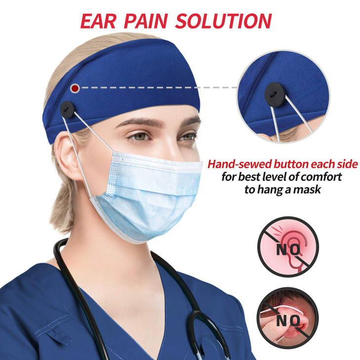 ABAMERICA Headbands with Button for Mask Wide Nurses Headbands Non Slip Elastic Ear Protection for Women Men Doctors Swe