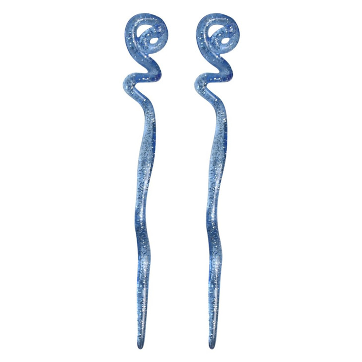 Two Blue Twirl Hair Sticks with Glitter and Diamonds Chopsticks for Women Set of 2