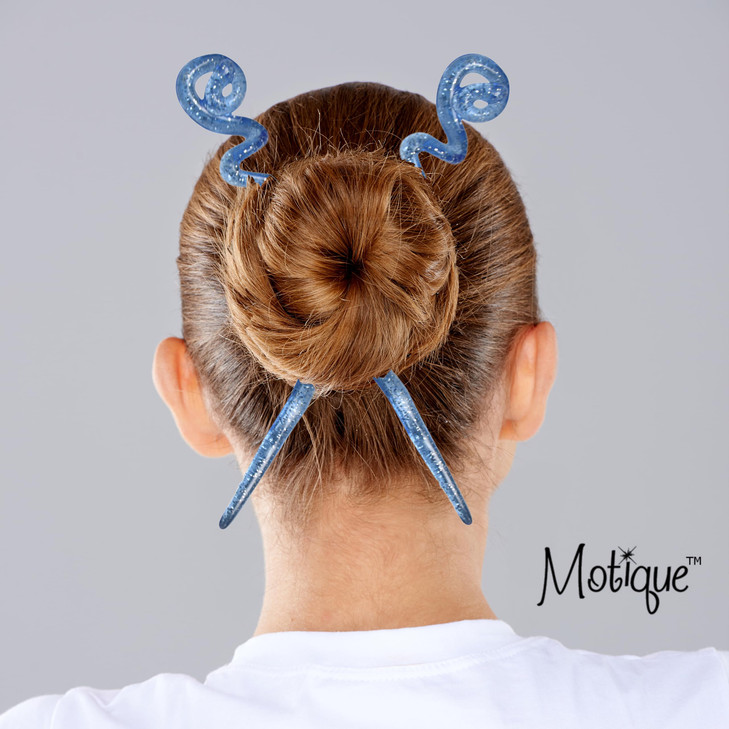 Two Blue Twirl Hair Sticks with Glitter and Diamonds Chopsticks for Women Set of 2