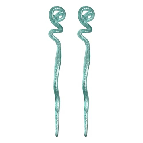 Womens 625 inch Long Green Twirl Hair Sticks with Glitter and Diamonds Chopsticks Set of 2