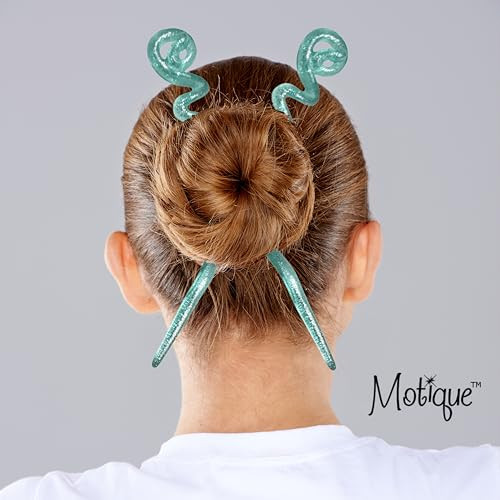 Womens 625 inch Long Green Twirl Hair Sticks with Glitter and Diamonds Chopsticks Set of 2