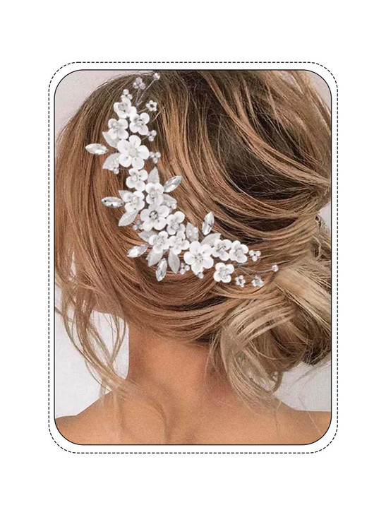 Unicra Silver Flower Bride Wedding Hair Vine Pearl Bridal Hair Piece Rhinestone Hair Accessories Leaf Headband for Women