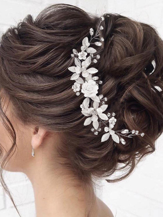 Unicra Flower Silver Bride Wedding Hair Vine Leaf Bridal Hair Piece Rhinestone Hair Accessories Crystal Headband for Wom