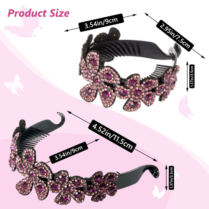 ISKYBOB 2 Pieces Rhinestone Flower Ponytail Holder Twist Bun Shaper Women Hair Grips Claw Wine RedMulticolored