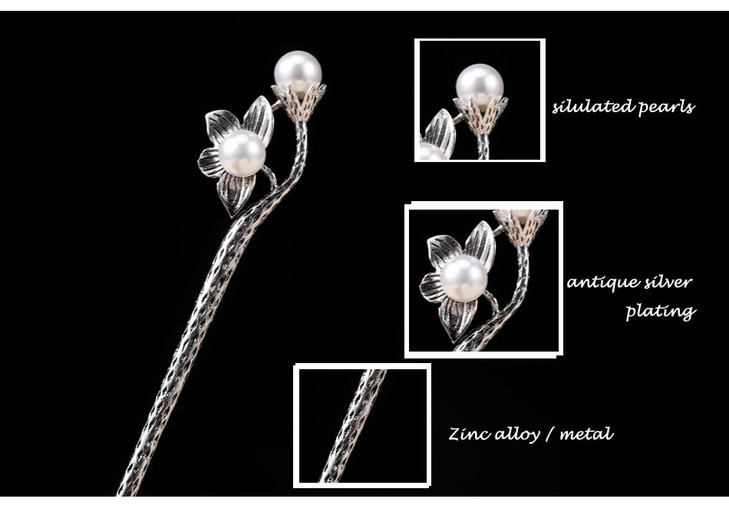 TMiles Ancient silver pearl hairpin classical hairpin wedding hair accessories bride hairpin for Long Hair Women Girls