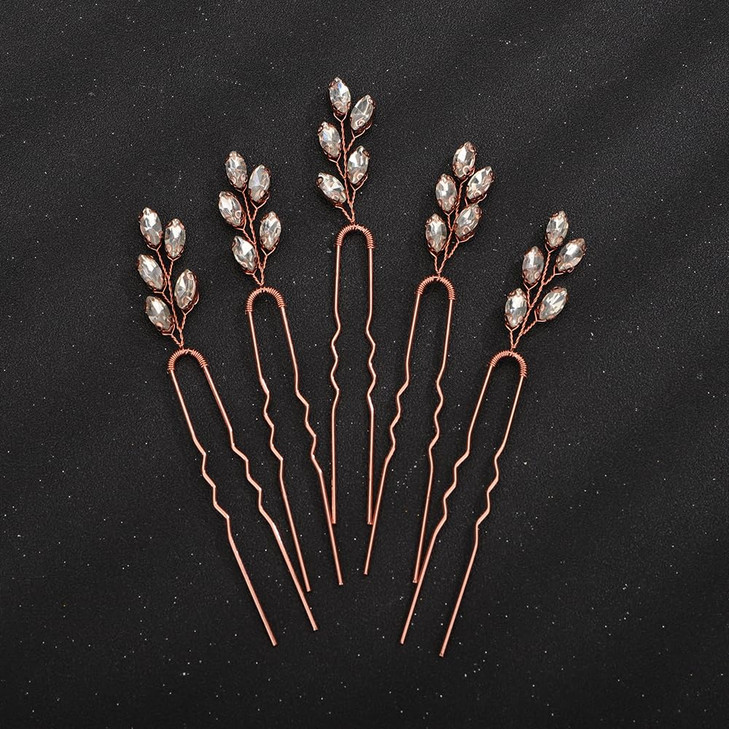 Teyglen 5pcs Crystal Bridal Hair Pins Rhinestone Wedding Hair Pieces Gold Silver Rhinestone Hair Pins Set Handmade Hair