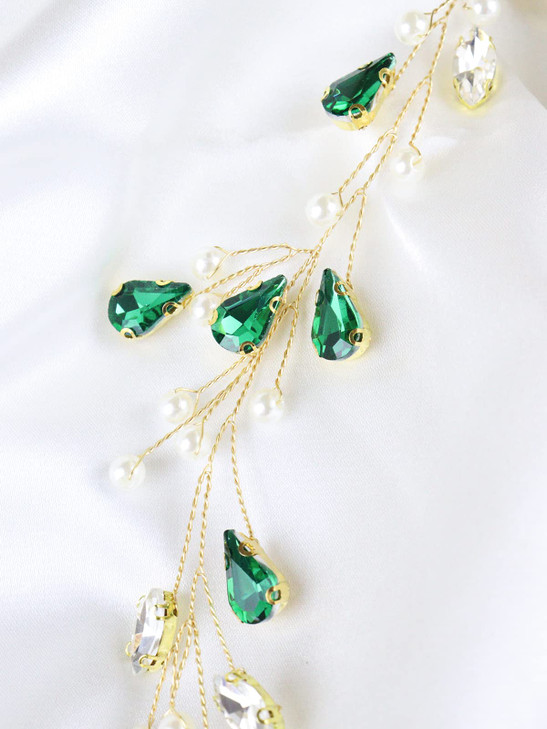 Brihasory Green Rhinestone Headband Wedding Hair Accessories for Brides Handmade Pearls Bridal Headpieces Party Prom Hai