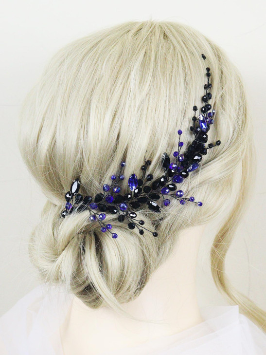 Brihasory Black Bridal Hair Accessories for Women Halloween Handmade Crystal Headband Wedding Hair Pieces for Brides Rhi