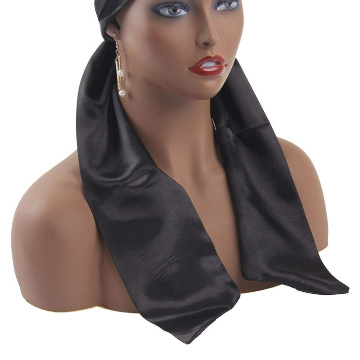Leeven 1 Pcs Wig Grip Band Silky Satin Edge Laying Scarf For Women Black Satin Wrapping Scarf for Lace Frontal Wigs Non
