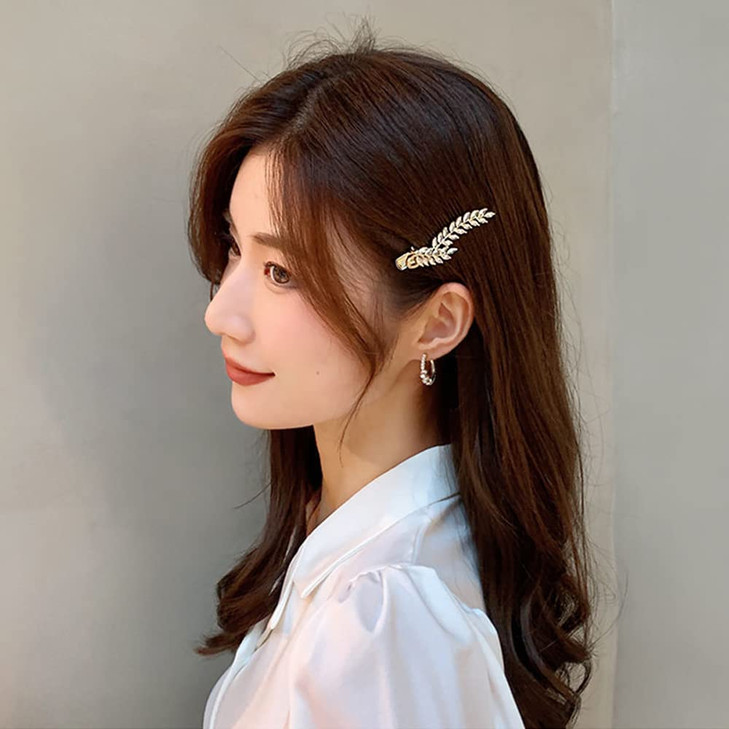 E EMZHOLE Crystal Duckbill Bangs Clip Sweet Style Wheat Hairpin Hair Clip Leaves Zircon Advanced Sense Hair Accessories