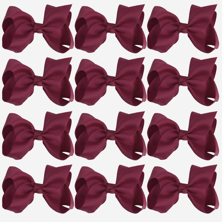 4 Inch Boutique Girls Hair Bows Hair Clips for Girls Toddlers 12 Pcs Solid Color Maroon
