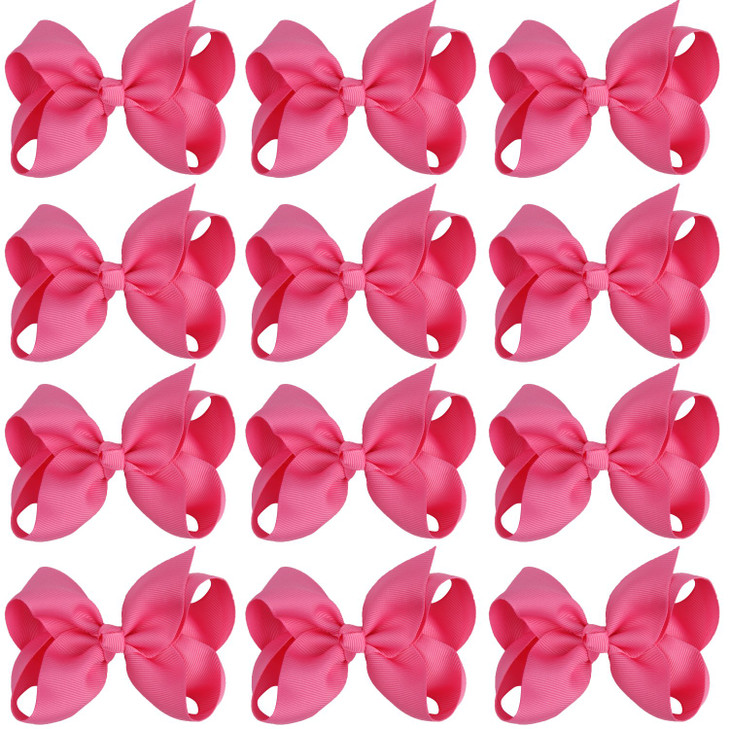 4 Inch Boutique Girls Hair Bows Hair Clips for Baby Girls Toddlers 12 Pcs Solid Color Hot pink