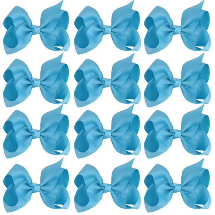 4 Inch Boutique Girls Hair Bows Hair Clips for Baby Girls Toddlers 12 Pcs Solid Color Light blue