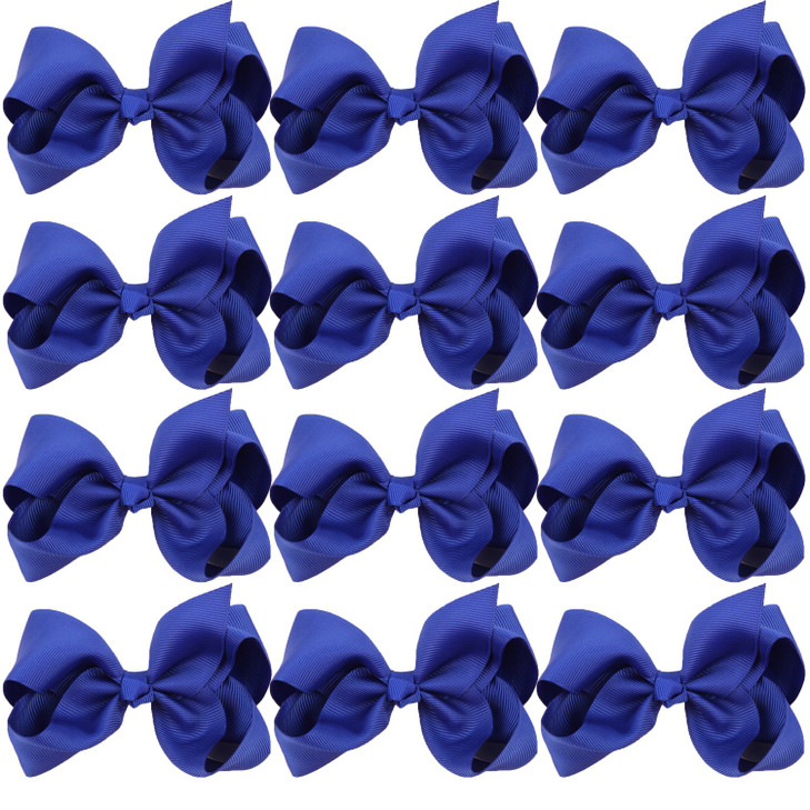 4 Inch Boutique Girls Hair Bows Hair Clips for Baby Girls Toddlers 12 Pcs Solid Color Royal blue