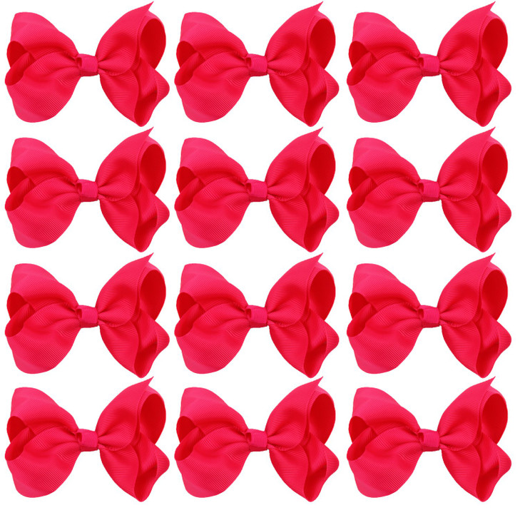 4 Inch Boutique Girls Hair Bows Hair Clips for Baby Girls Toddlers 12 Pcs Solid Color Shocking hot pink