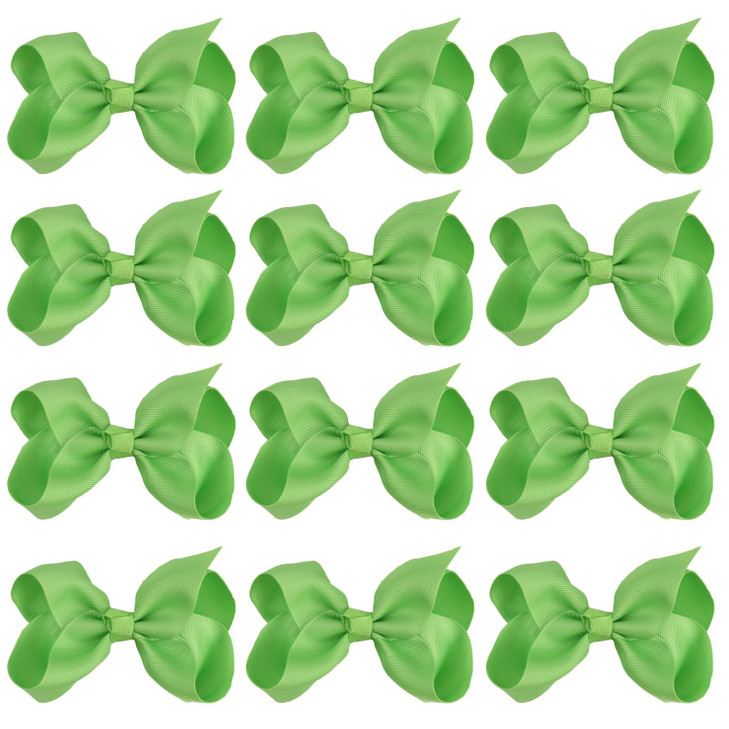 4 Inch Boutique Girls Hair Bows Hair Clips for Baby Girls Toddlers 12 Pcs Solid Color Apple Green