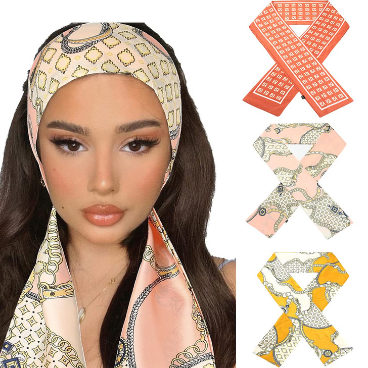 Bohend Satin Edge Headband Scarf 3 Pcs Laying Scarf for Necktie Handbag Non Slip Wigs Head Wrap Hair Ribbon for Women an