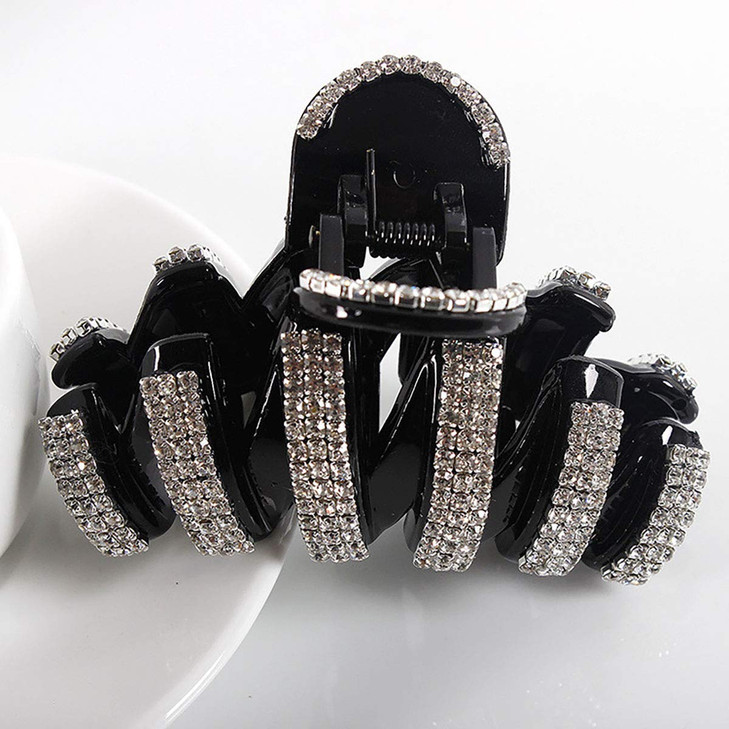 Fodattm Women Lady Fashion Large Fancy Rhinestones Hair Clamp Hair Claw Clips Elegant Crystal Jaw Clips Hairpins Black