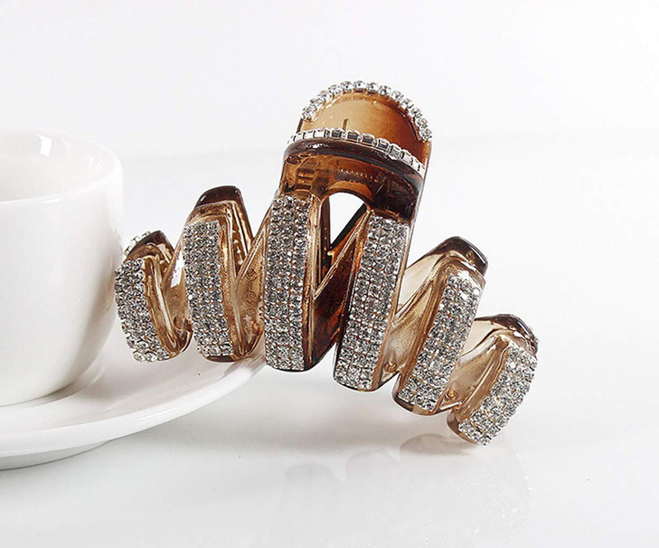 Fodattm Women Lady Fashion Large Fancy Rhinestones Hair Clamp Hair Claw Clips Elegant Crystal Jaw Clips Hairpins Brown