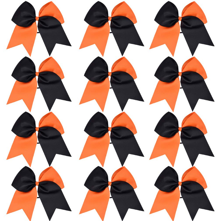 DEEKA 12PCS 8 Two Toned Large Cheer Hair Bows Ponytail Holder Handmade for Teen Girls Softball Cheerleader SportsOrangeB