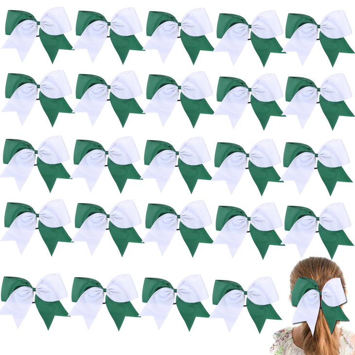 24Pcs 8 Large Cheer Hair Bows for Girls Ponytail Holder Grosgrain Ribbon Cheerleading Bows Elastic Hair Tie Bands for Gi