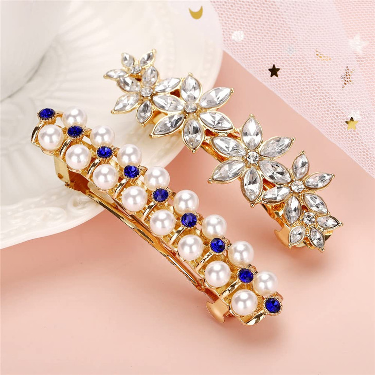 Flower Luxury Jewelry Design Pearl Hair Clips Hairpin Rhinestone Hair Barrette ClipWomen Girls Hair Accessories for Part