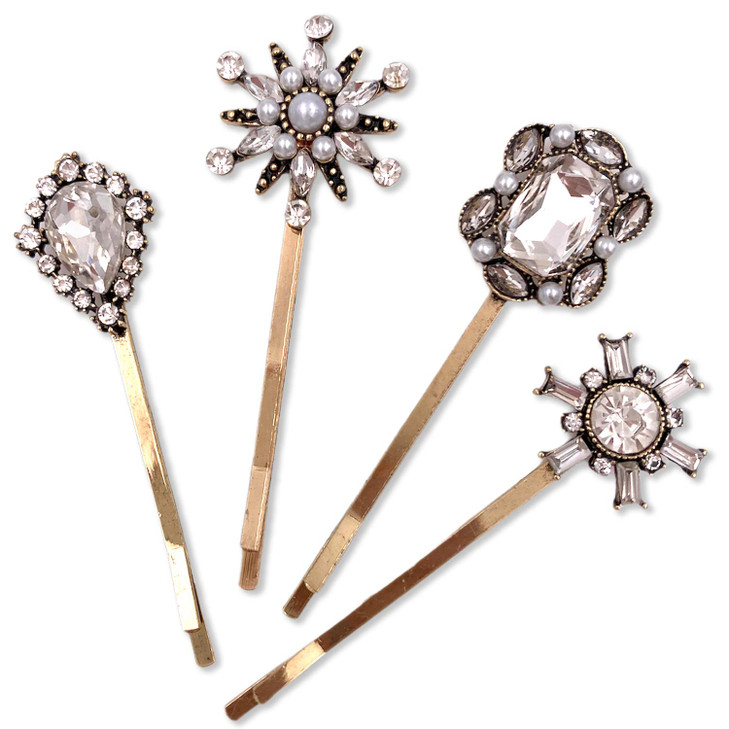 4PCS Vintage Rhinestone Pearl Bobby Pins Decorative Hair Slides Clips Accessories Women online at globaldelivered