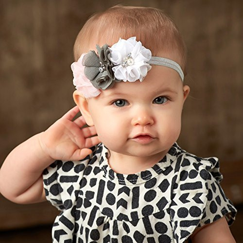 My Lello Baby Flower Headbands Fabric Beaded Trio Stretchy Elastic Variety Pack Classic Popular Colors 10 pcs
